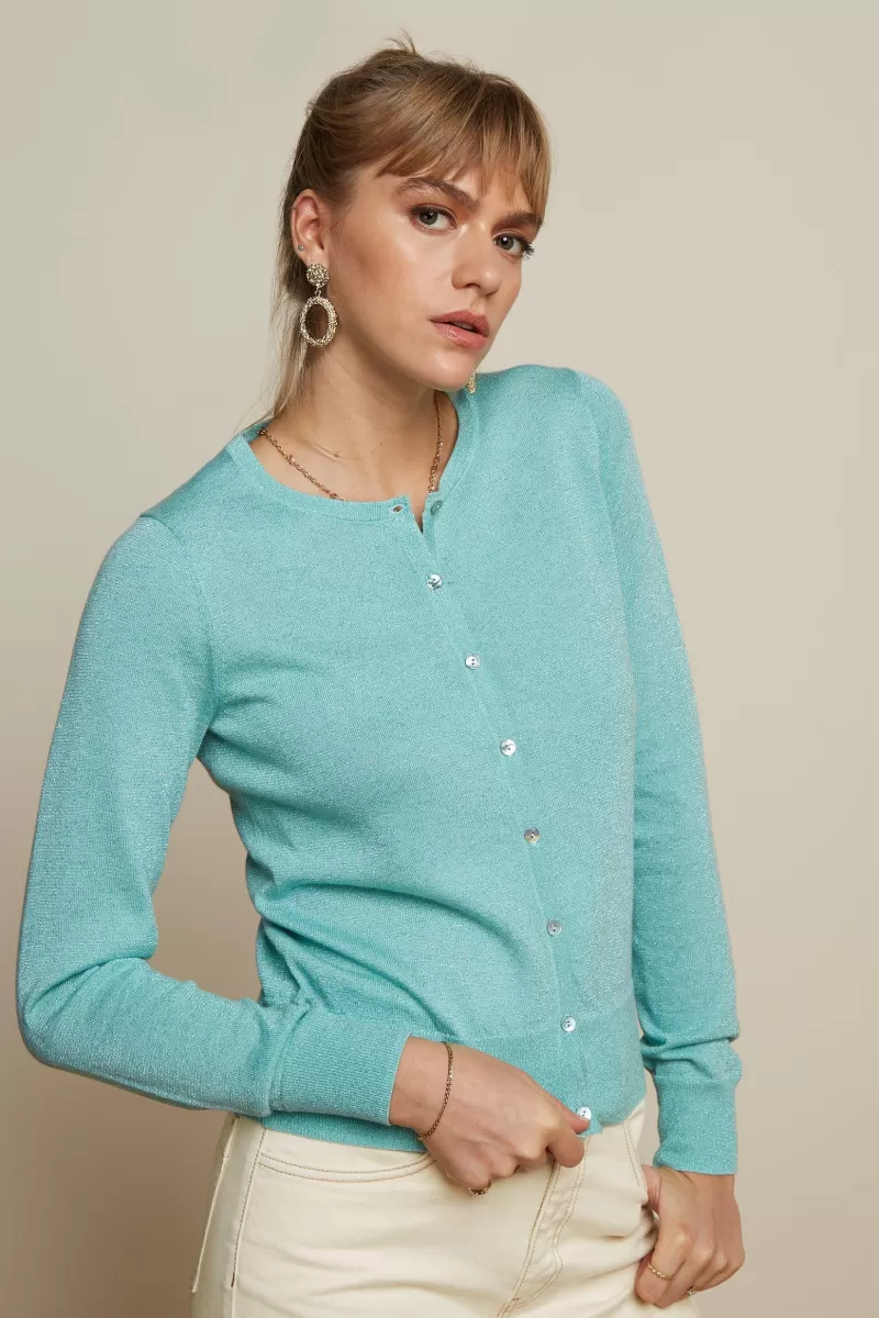 Women King Louie Cardigans>Cardi Roundneck Organic Lapis