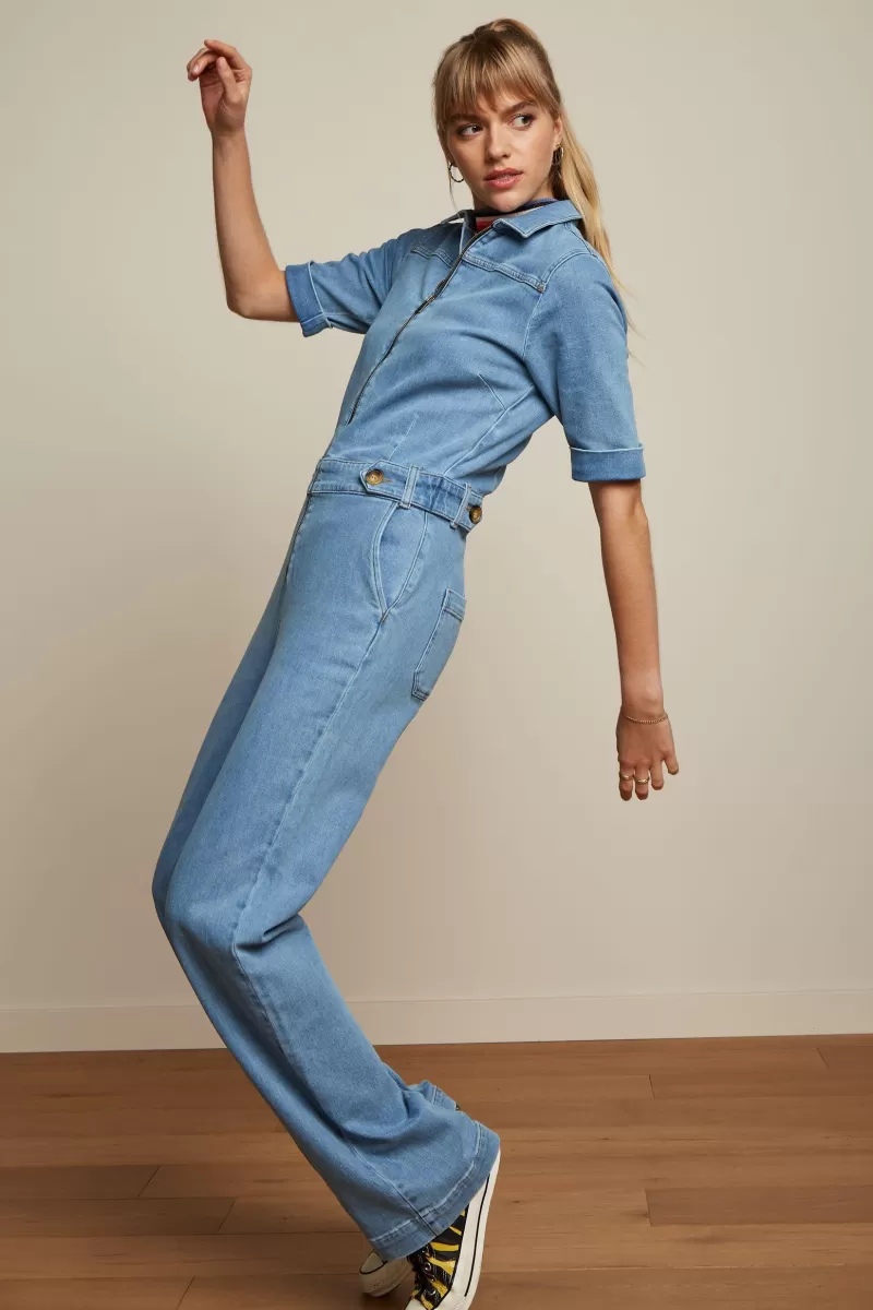 Women King Louie Jumpsuits>Garbo Zip Jumpsuit Strata Denim