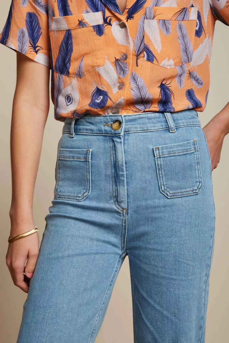 Women King Louie Trousers>High Waisted Pocket Pants Strata Denim