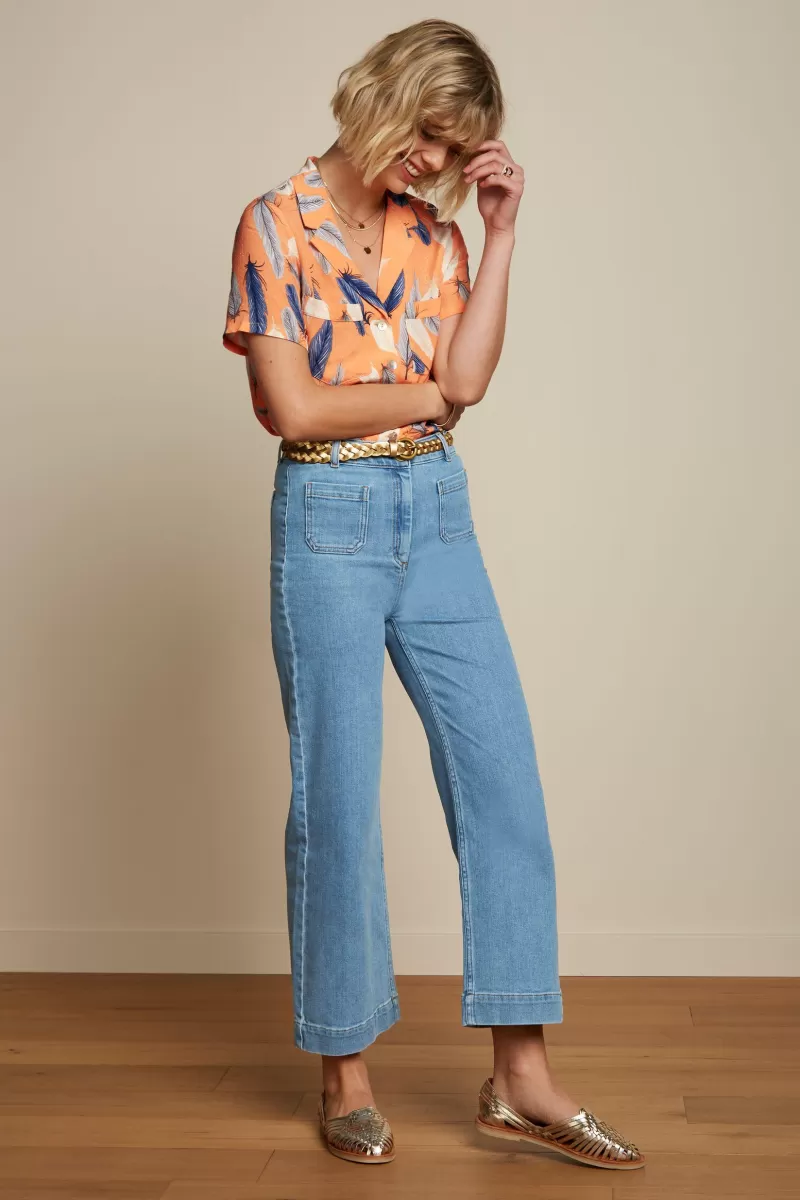 Women King Louie Trousers>High Waisted Pocket Pants Strata Denim