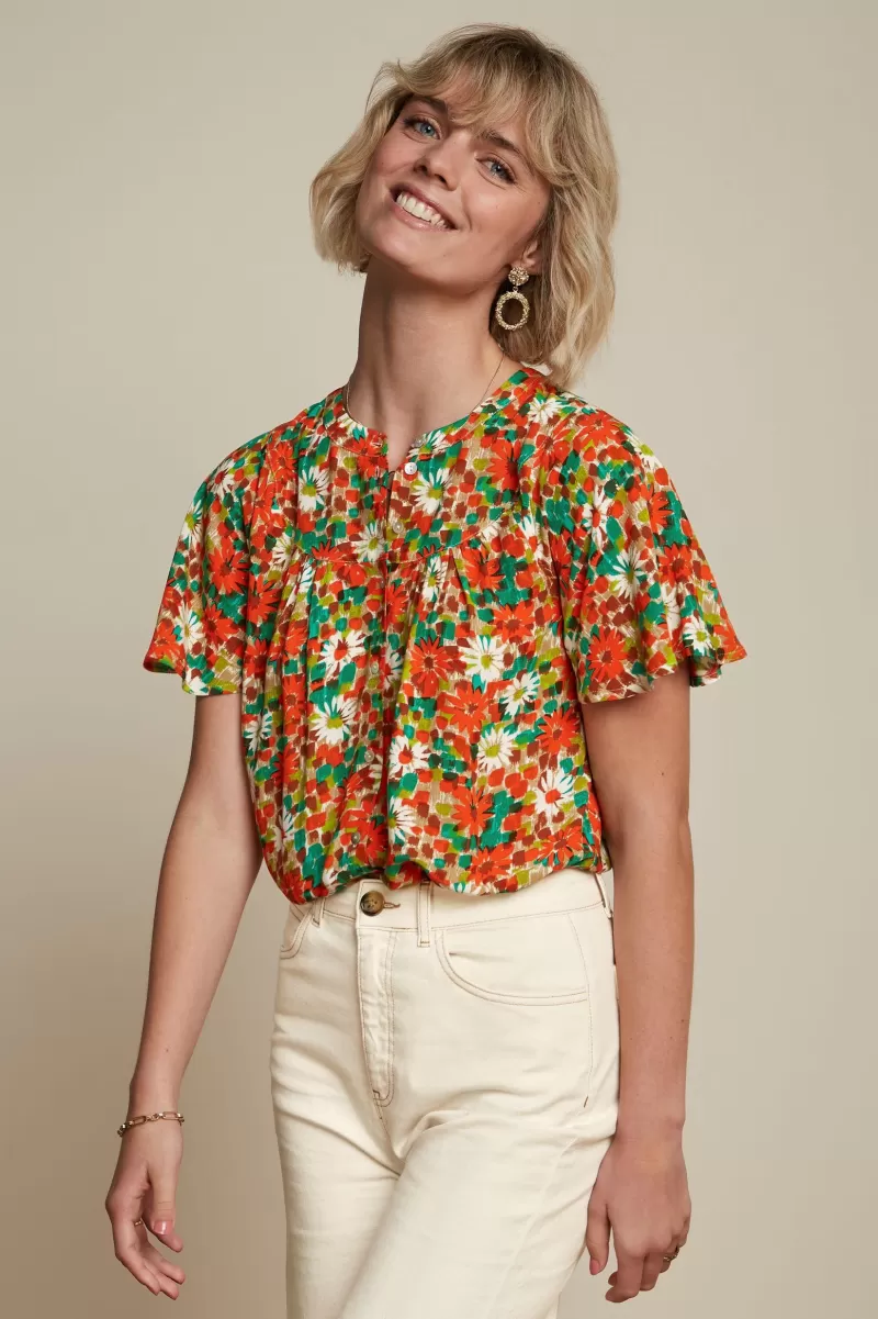 Women King Louie Blouses>Lisa Flared Blouse Keylime